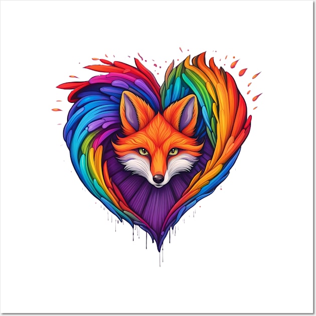 Mystical Rainbow Fox's Heart Explosion Tee Wall Art by trubble